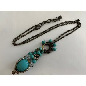 Pam Hiran Anthropologie Long Statement Necklace Turquoise Colored Stones